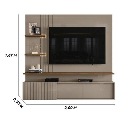 Painel Bancada Suspensa Com Led 3 Portas Atena Fendi Naturale