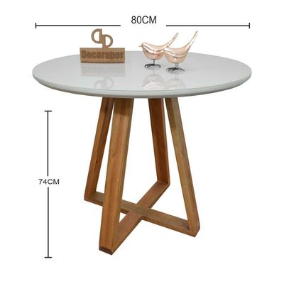 Mesa Jantar Base X Tampo Redondo Laca Com Vidro 80cm Off White