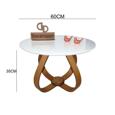 Mesa De Centro Cebola Com Vidro 60cm Branco 35cm