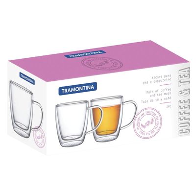 Conjunto de Xícaras Tramontina para Café e Chá Vidro Duplo com Alças 2 Peças