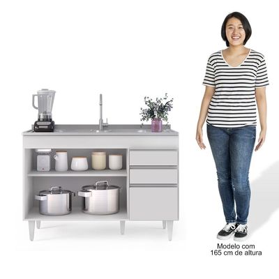 Balcão Gabinete Para Pia 120cm sem Tampo 3 Portas 2 Gavetas Michigan Branco - Lumil