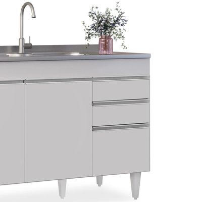 Balcão Gabinete Para Pia 120cm sem Tampo 3 Portas 2 Gavetas Michigan Branco - Lumil