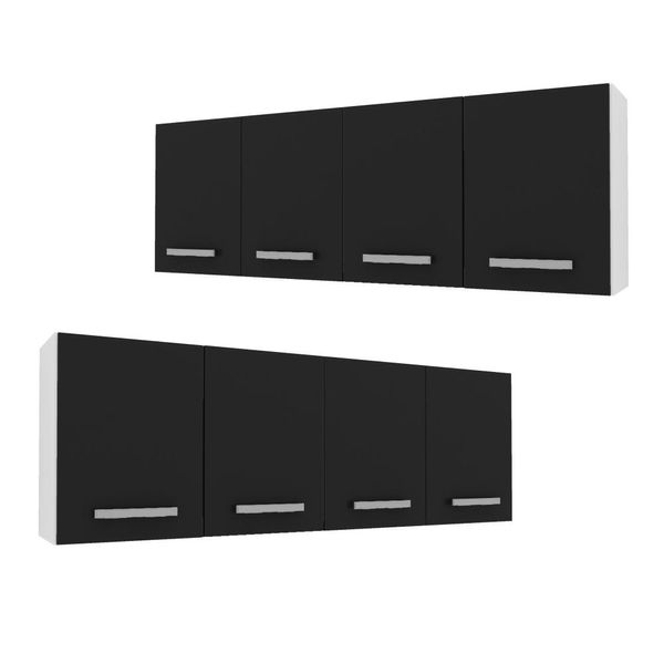 Kit 2 Armários Aéreos de Cozinha Panamá 4 Portas 160cm Branco/Preto - Lumil Móveis