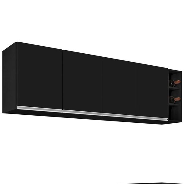 Armário Aéreo Nevada com Nicho 180cm 4 Portas Preto - Lumil