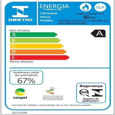 Cooktop A Gás 5 Bocas Mesa Vidro Fischer 1642 Branco Bivolt