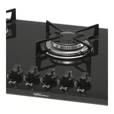 Cooktop A Gás 5 Bocas Mesa Vidro Fischer 1642 Preto Bivolt