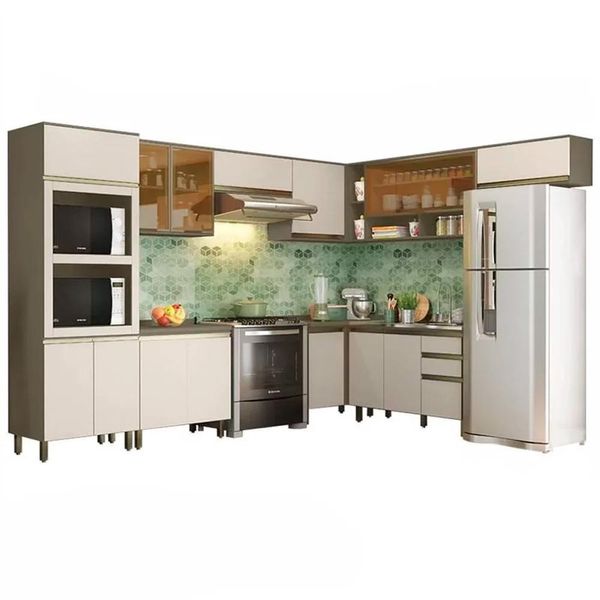Armário de Cozinha Modulada de Canto 10 Peças Perfect H02 Duna/Cristal - Mpozenato