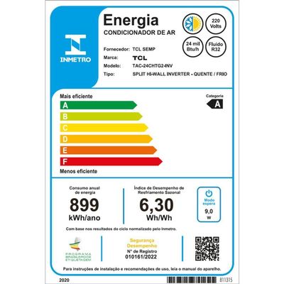 Ar Condicionado Split Hi Wall TCL T-Pro 2.0 Inverter 24.000 BTUs Quente e Frio 220V R-32