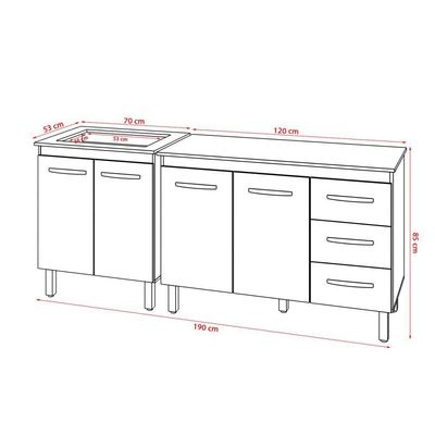 Balcão Para Cooktop 4 Bocas Fran Branco E Armário Bruna 118 Cm Cozinha Gabinete Branco Com Tampo Tampão Preto