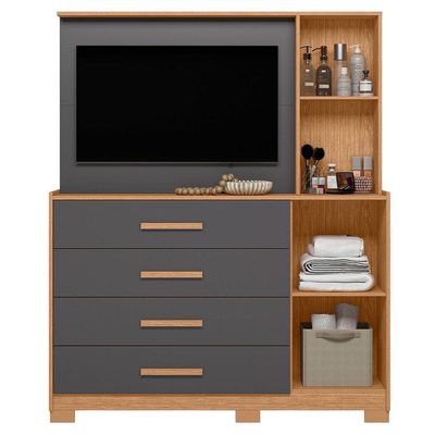 Cômoda Com Painel Para Tv 43 4 Gavetas 2 Portas Ilha Bela Freijó Titanium