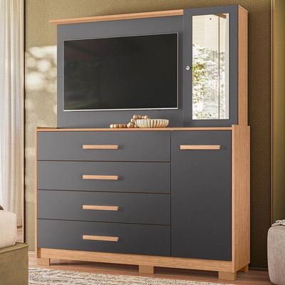Cômoda Com Painel Para Tv 43 4 Gavetas 2 Portas Ilha Bela Freijó Titanium