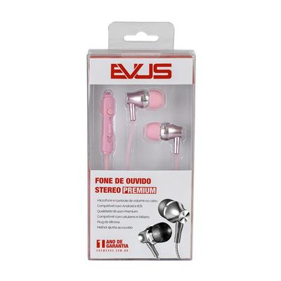 Fone De Ouvido Evus Intra Auricular F-09 Premium 3,5mm Rosa