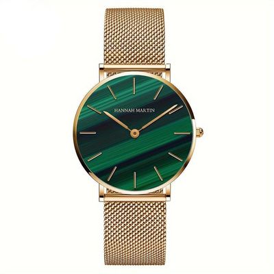 Relógio Feminino Vintage E Elegante Com Mostrador Texturizado De Malaquita Verde