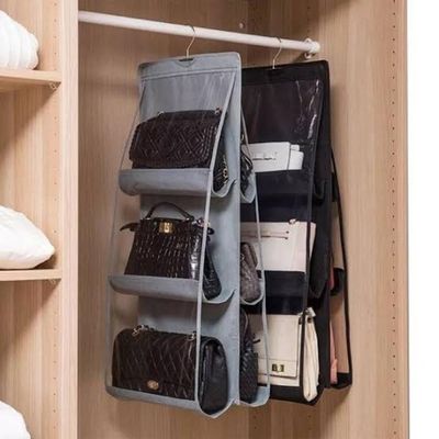 Organizador De Bolsa Cabideiro Para Guarda Roupa Armario Com 6 Bolsos Divisorias Transparente Prateleira