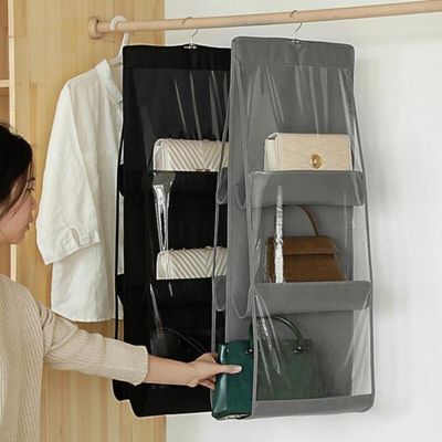 Organizador De Bolsa Cabideiro Para Guarda Roupa Armario Com 6 Bolsos Divisorias Transparente Prateleira