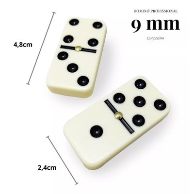 Jogo Dominó De Osso Profissional Estojo Com 28 Peças 9mm Preto