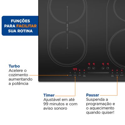 Cooktop por Indução 4 bocas Mondial Preto 7000W 220V  CTI-03 220V