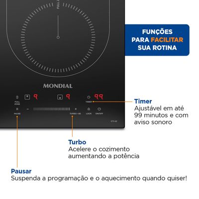 Cooktop por Indução 2 bocas Mondial Preto 3500W 220V  CTI-02 220V