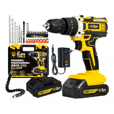 Parafusadeira Furadeira De Impacto Profissional 21v Modelo TB21PX 2 Baterias Com Maleta The Black Tools 110 220V 60Hz Am