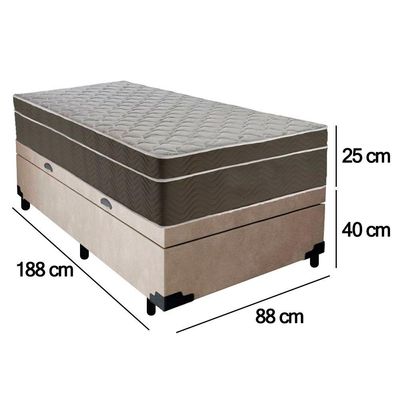 Cama Box Baú Suede Solteiro + Colchão Sereneprime Molas Ensacadas 88x188x69 Bege