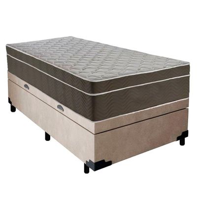 Cama Box Baú Suede Solteiro + Colchão Sereneprime Molas Ensacadas 88x188x69 Bege