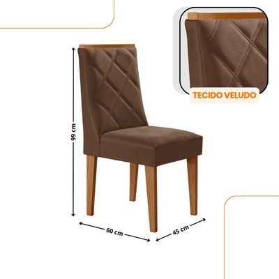 Mesa De Jantar Eloise Tampo Laminado Com 6 Cadeiras Isadora Veludo Marrom Naturale