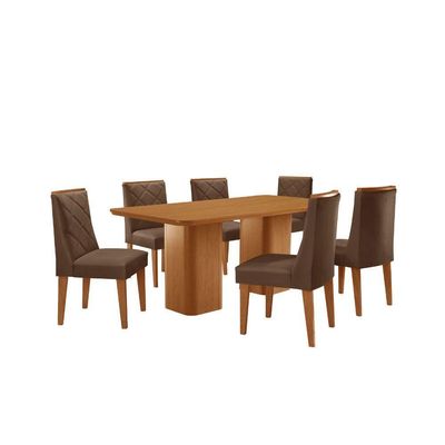 Mesa De Jantar Eloise Tampo Laminado Com 6 Cadeiras Isadora Veludo Marrom Naturale