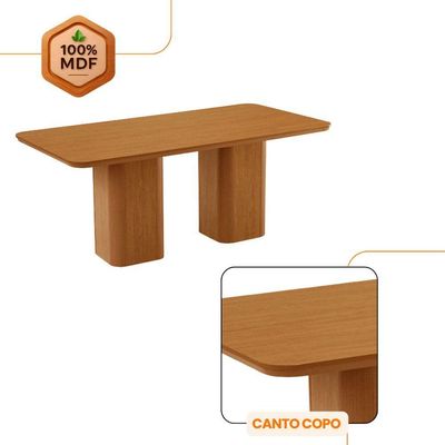 Mesa De Jantar Eloise 180cm Tampo MDF Com 6 Cadeira Moderna Veludo Marrom Naturalle