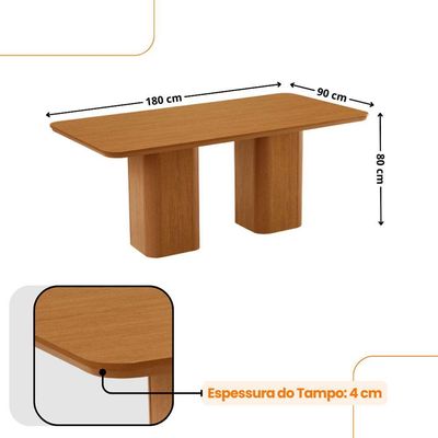 Mesa De Jantar Eloise 180cm Tampo MDF Com 6 Cadeira Moderna Veludo Marrom Naturalle