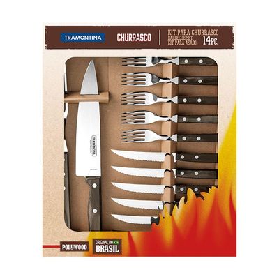 Kit Churrasco 14 Peças Tramontina Churrasco 21199989 Marrom 21199989