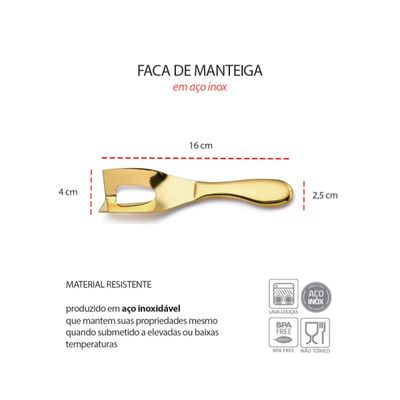 Faca de Manteiga e Queijo Espatula Angular Aço Inox Dourado