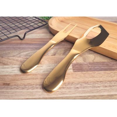 Faca Garfo Queijo Manteiga Jogo Aço Inox Dourado 2un