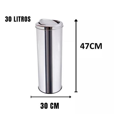 Lixeira Inox Basculante 30l Com Tampa Giratória Ideal Para Cozinha Banheiro E Escritório