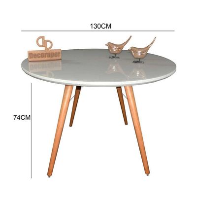 Mesa Jantar Pés Palitos Tampo Redondo Vidro Laqueado 130cm Off White