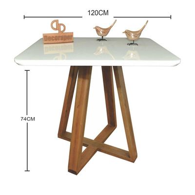 Mesa Jantar Base X Tampo Retangular Laca Com Vidro 120x70 Branco