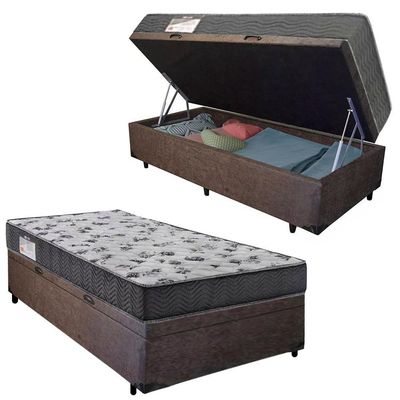 Cama Box Baú Solteiro Suede + Colchão De Espuma D33 Serene 88cm Marrom