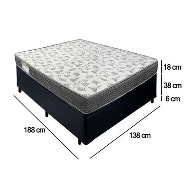 Cama Box Baú Casal Sintético + Colchão De Espuma D33 Serene 138cm Preto