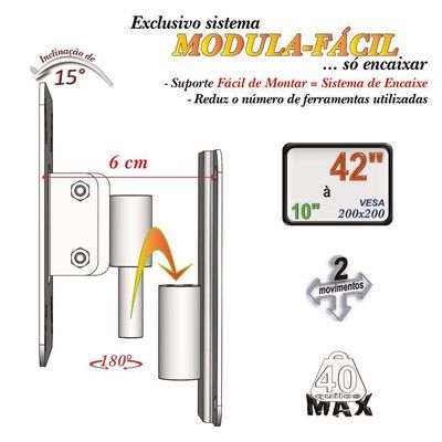 Suporte Tv 10" A 42" Vesa 200x200 2 Movimentos Preto