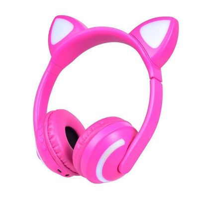 Fone De Ouvido Orelha De Gatinha Com 7 Cores Led Headphone Bluetooth P2 Rosa