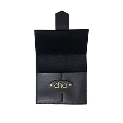 Estojo Preto Porta Talheres Sobremesa Cafe Cha Eco Couro 16cm