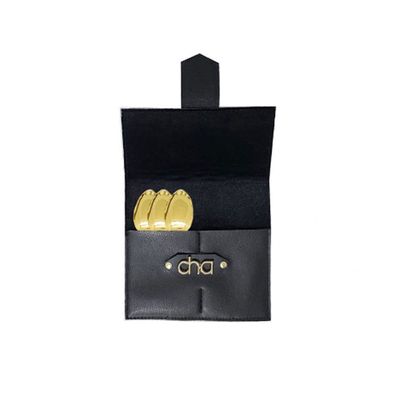 Estojo Preto Porta Talheres Sobremesa Cafe Cha Eco Couro 16cm