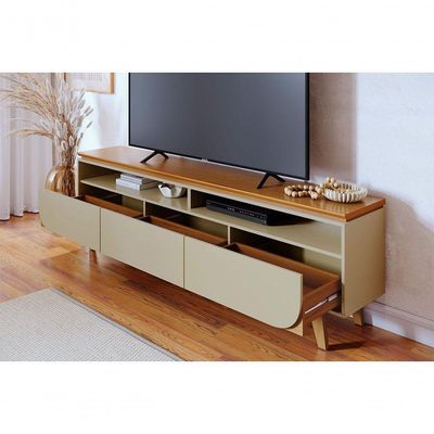 Rack Bancada Serena 3 Gavetas Para Tv De 75 Polegadas Cumaru/opala