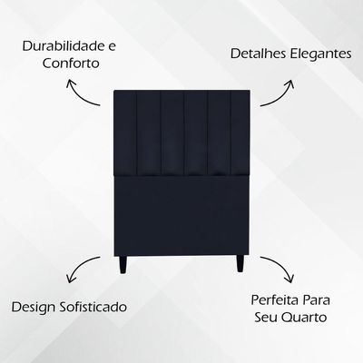 Cabeceira Decorativa Elen Para Cama De Solteiro 90cm Suede Preto, Suede