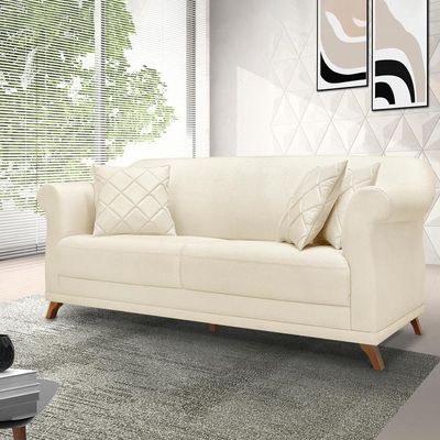 Sofa 2 Lugares Retro Polo 180cm Com Almofada Linho Natural Ezz Natural
