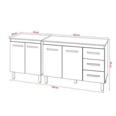 Balcão Para Microondas Ou Forno E Armário Bruna 118 Cm Cozinha Gabinete Preto Com Tampo Tampão Preto