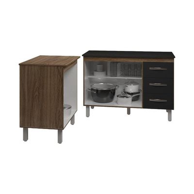 Balcão Para Microondas Ou Forno E Armário Bruna 118 Cm Cozinha Gabinete Preto Com Tampo Tampão Preto