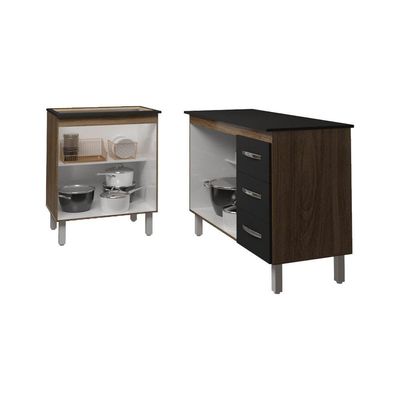 Balcão Para Microondas Ou Forno E Armário Bruna 118 Cm Cozinha Gabinete Preto Com Tampo Tampão Preto