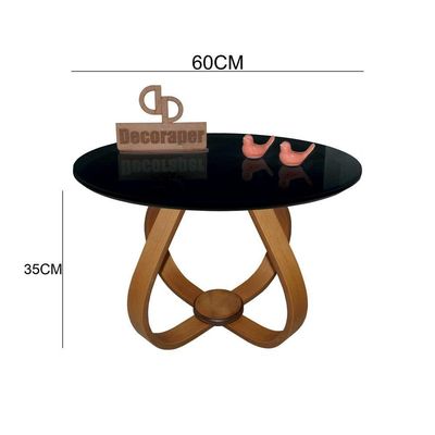 Mesa De Centro Cebola Com Vidro 60cm Preto 35cm