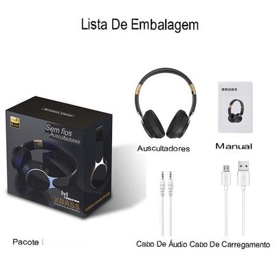 Fone De Ouvido Sem Fio Dobráveis , Estéreo Ajustável, Bluetooth 3 Modos Hifi - Preto