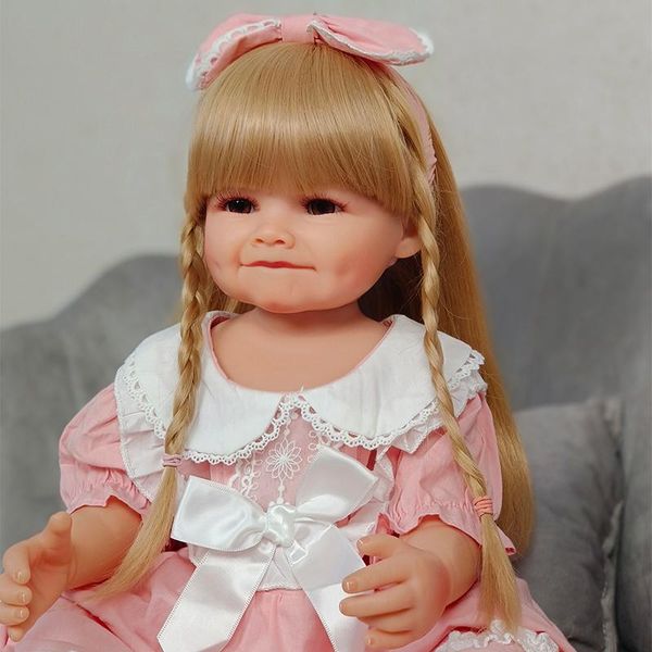 Boneca Reborn Realista de Silicone 55 cm 22 polegadas para Crianças dourado